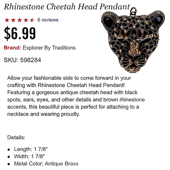 Cheetah head pendant necklace black details with gold rhinestones on gold chain - Picture 11 of 11